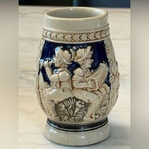 Vintage Ceramic Art Vase with Blue and Cream Design